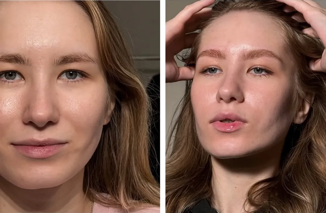 Laminace obočí Brno před a po - zesvětlení a tónování hustého obočí v noéme, sjednocení směru